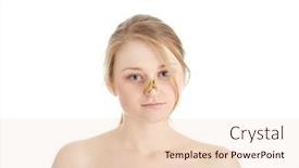  Presentation with smell - Cool new PPT theme with portrait-of-young-caucasian-woman backdrop and a lemonade colored foreground