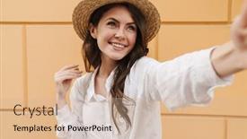  Presentation with straw - PPT theme featuring portrait-of-young-cheerful-woman background and a soft green colored foreground