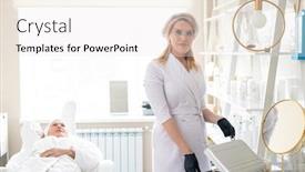  Presentation with surgical gloves - Audience pleasing slides consisting of portrait-of-young-cosmetologist backdrop and a white colored foreground