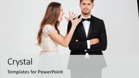  Presentation with conflict competence - Amazing PPT theme having portrait of young couple conflict backdrop and a  colored foreground