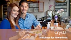  Presentation with japanese - Presentation theme featuring portrait-of-young-couple-eating background and a coral colored foreground