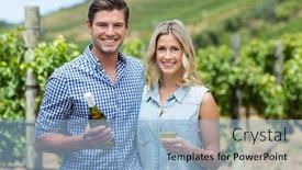  Presentation with wine - PPT theme featuring portrait-of-young-couple-holding background and a light blue colored foreground