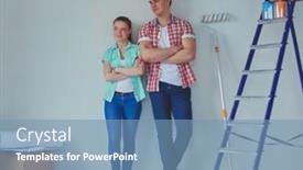  Presentation with new home - Slide set having portrait-of-young-couple-moving background and a teal colored foreground