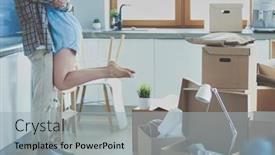  Presentation with new home - Presentation design having portrait-of-young-couple-moving background and a light gray colored foreground