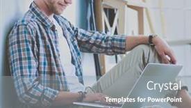  Presentation with new home - Presentation design with portrait-of-young-couple-moving background and a gray colored foreground