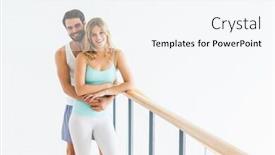  Presentation with railing - Slide deck featuring portrait of young couple standing near the railing at home background and a white colored foreground