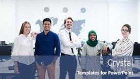  Presentation with software - Amazing presentation having portrait-of-young-excited-multiethnics backdrop and a ocean colored foreground