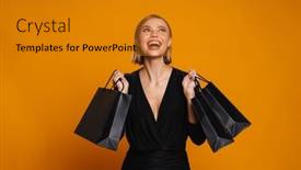  Presentation with orange - PPT theme consisting of portrait-of-young-excited-woman and a gold colored foreground