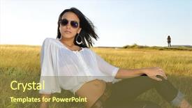  Presentation with green fashion - Audience pleasing presentation theme consisting of portrait of young fashion woman on green grass field backdrop and a tawny brown colored foreground