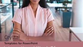  Presentation with work celebration - PPT layouts consisting of portrait-of-young-female-biracial background and a coral colored foreground