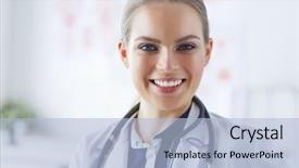  Presentation with trainee nurse sitting by female - Audience pleasing presentation theme consisting of portrait of young female doctor backdrop and a light blue colored foreground