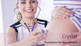  Presentation with pregnant woman doctor - Slides with portrait-of-young-female-doctor background and a soft green colored foreground