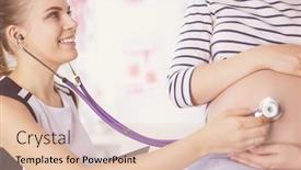  Presentation with pregnant woman doctor - PPT theme consisting of portrait-of-young-female-doctor background and a lemonade colored foreground