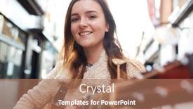  Presentation with female - Cool new presentation theme with portrait-of-young-female-musician backdrop and a coral colored foreground