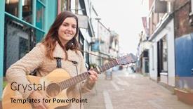  Presentation with female - Slides enhanced with portrait-of-young-female-musician background and a coral colored foreground