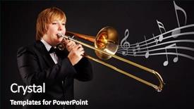  Presentation with black female - Colorful slide set enhanced with professional trumpet musician musician - portrait of young female playing backdrop and a black colored foreground