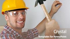  Presentation with foreman - Slide set enhanced with portrait of young foreman in room background and a coral colored foreground
