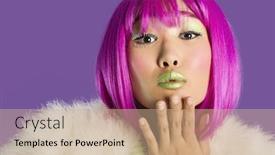  Presentation with funky - Colorful PPT theme enhanced with portrait of young funky woman in pink wig blowing kiss over purple background backdrop and a coral colored foreground