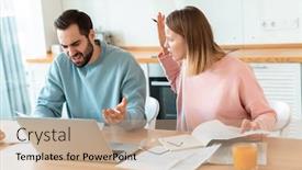  Presentation with home documents - Beautiful PPT layouts featuring portrait-of-young-furious-couple backdrop and a coral colored foreground