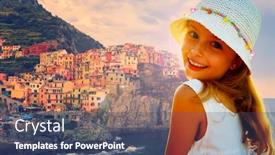  Presentation with mediterranean - Audience pleasing slide deck consisting of portrait-of-young-girl-againsat backdrop and a ocean colored foreground