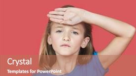  Presentation with temperature - Theme with portrait of young girl checking self temperature against red background background and a coral colored foreground