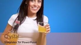  Presentation with blue orange - Audience pleasing PPT layouts consisting of portrait of young girl drinking orange juice against a blue background backdrop and a coral colored foreground