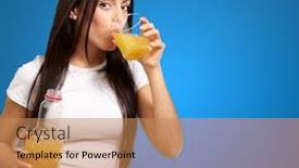  Presentation with blue orange - Audience pleasing slide deck consisting of portrait of young girl drinking orange juice against a blue background backdrop and a coral colored foreground