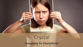  Presentation with group of three young girl - Audience pleasing presentation design consisting of portrait of young girl holding a photography of herself with sad expression backdrop and a coral colored foreground