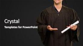  Presentation with certificate - Cool new presentation theme with portrait of young graduation man backdrop and a dark gray colored foreground