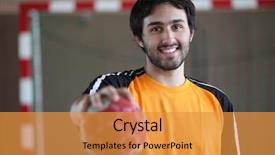  Presentation with handball - PPT layouts enhanced with portrait of young handball player background and a gold colored foreground