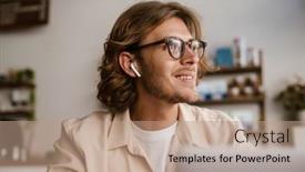  Presentation with laptop wireless - Slides with portrait-of-young-handsome-long background and a coral colored foreground