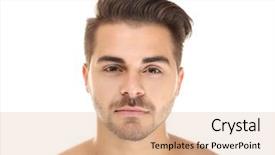  Presentation with young man on the phone - Amazing PPT layouts having portrait of young handsome man backdrop and a coral colored foreground