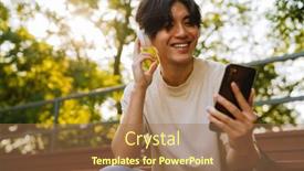  Presentation with asian - Presentation theme consisting of portrait-of-young-handsome-smiling background and a coral colored foreground