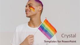 Presentation with lgbt - PPT theme with portrait-of-young-handsome-stylish background and a soft green colored foreground