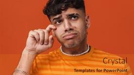  Presentation with sad - PPT theme with portrait-of-young-handsome-stylish background and a  colored foreground