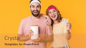  Presentation with fitness - PPT theme consisting of portrait-of-young-happy-caucasian background and a yellow colored foreground