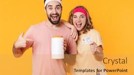  Presentation with fitness - Presentation having portrait-of-young-happy-caucasian background and a yellow colored foreground