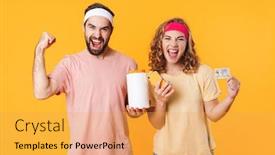  Presentation with young happy couple - PPT theme featuring portrait-of-young-happy-caucasian background and a yellow colored foreground