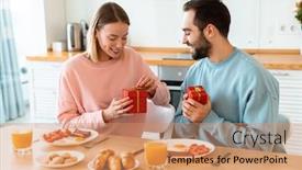  Presentation with young happy couple - PPT theme enhanced with portrait-of-young-happy-couple background and a coral colored foreground