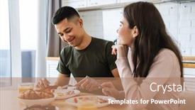  Presentation with young happy couple - Presentation theme with portrait-of-young-happy-couple background and a coral colored foreground