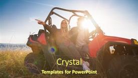  Presentation with driving road - Colorful presentation theme enhanced with portrait of young happy excited couple enjoying beautiful sunny day while driving a off road buggy car on mountain nature backdrop and a tawny brown colored foreground