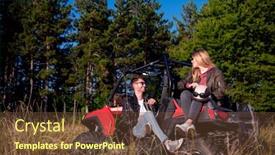  Presentation with driving road - Audience pleasing presentation consisting of portrait of young happy excited couple enjoying beautiful sunny day while driving a off road buggy car on mountain nature backdrop and a tawny brown colored foreground