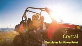  Presentation with driving road - Amazing presentation theme having portrait of young happy excited couple enjoying beautiful sunny day while driving a off road buggy car on mountain nature backdrop and a tawny brown colored foreground