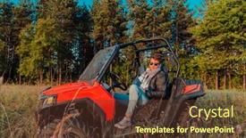  Presentation with driving road - Presentation enhanced with portrait-of-young-happy-excited background and a tawny brown colored foreground
