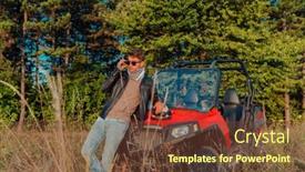  Presentation with driving road - Slide set enhanced with portrait-of-young-happy-excited background and a tawny brown colored foreground