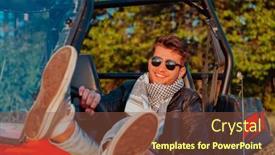  Presentation with driving road - Presentation with portrait-of-young-happy-excited background and a tawny brown colored foreground