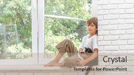  Presentation with black child - Amazing presentation design having portrait of young happy smi backdrop and a coral colored foreground