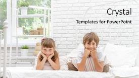  Presentation with happy kids at indoor playground - Audience pleasing slide deck consisting of portrait of young happy smi backdrop and a  colored foreground