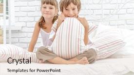  Presentation with happy kids at indoor playground - Slide set featuring portrait of young happy smi background and a  colored foreground