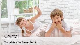  Presentation with young children - Cool new slide deck with portrait of young happy smi backdrop and a lemonade colored foreground